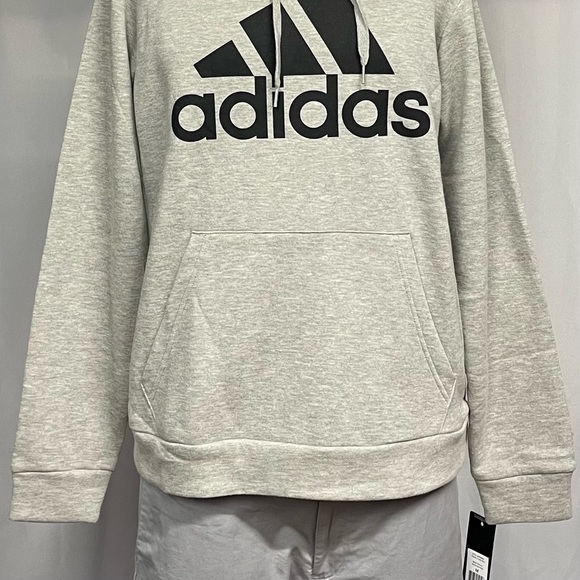 New Medium Adidas Heathered Gray Black Iconic Adidas Graphic Hoodie Sweatshirt - Picture 2 of 5